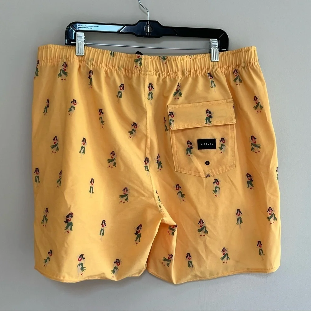 Rip Curl NWT Tropical Vibes 17” Volley Swim Board Shorts Washed Yellow, XXL